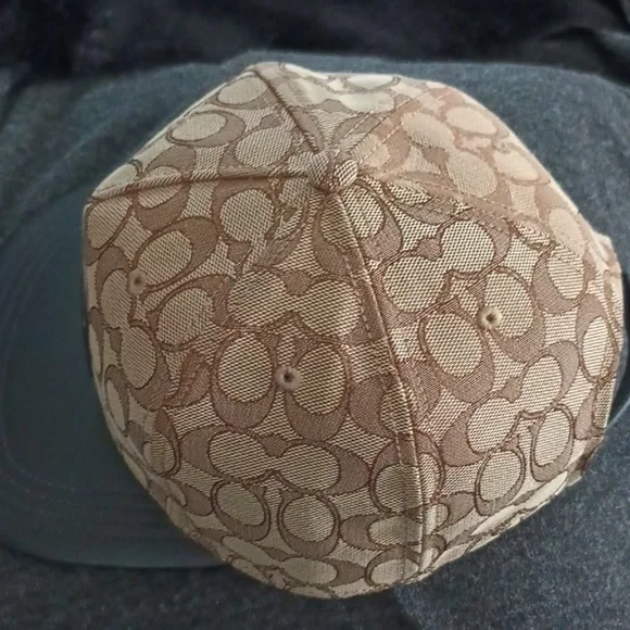 Coach Baseball Cap Hat Canvas Tan Brown & Black Leather - Picture 6 of 7